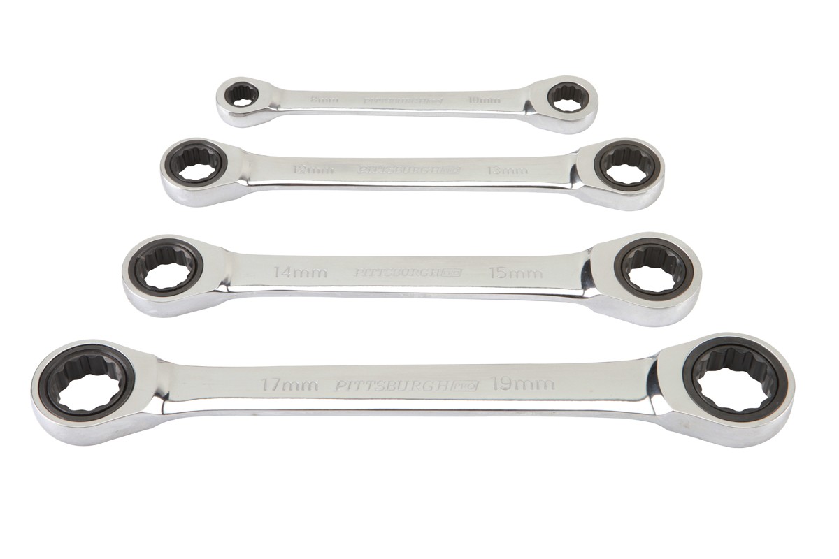 4 Pc Metric Double Box End Ratcheting Wrench Set